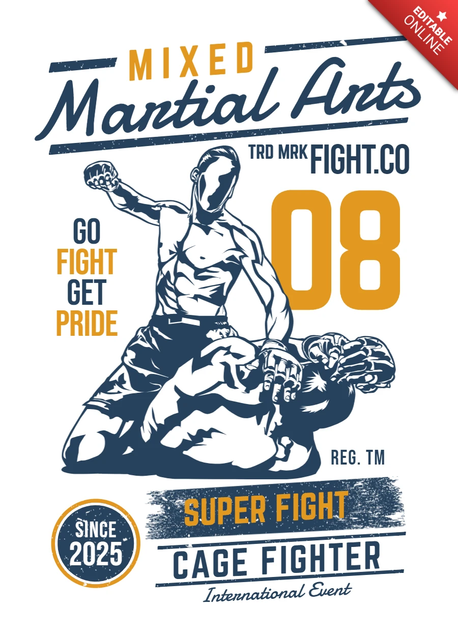 Plantilla de diseño de camiseta de luchador en jaula de artes marciales mixtas