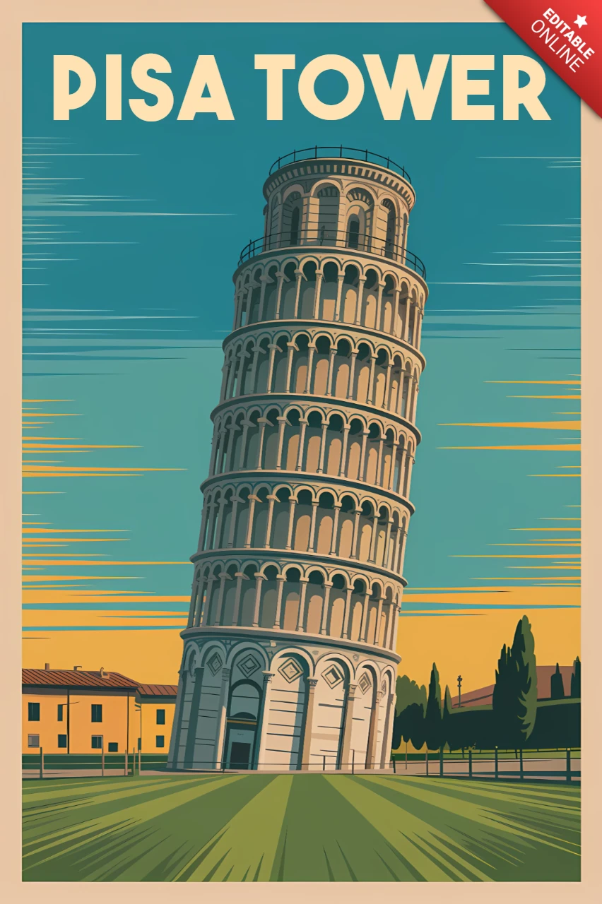 Vintage Pisa-toren ontwerp sjabloon voor reisposters