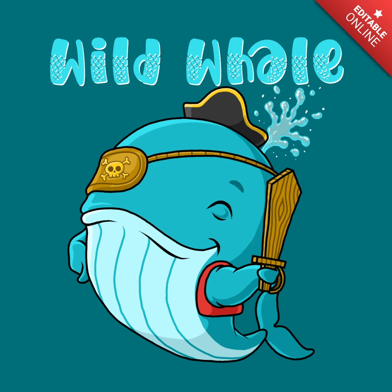 Sjabloon piratenontwerp wilde walvis voor kinderkleding