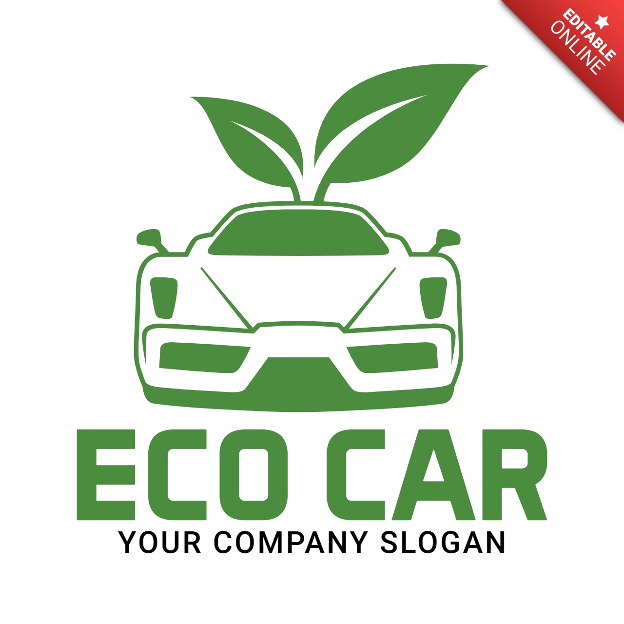 Modèle de logo pour une voiture écologique avec une feuille verte