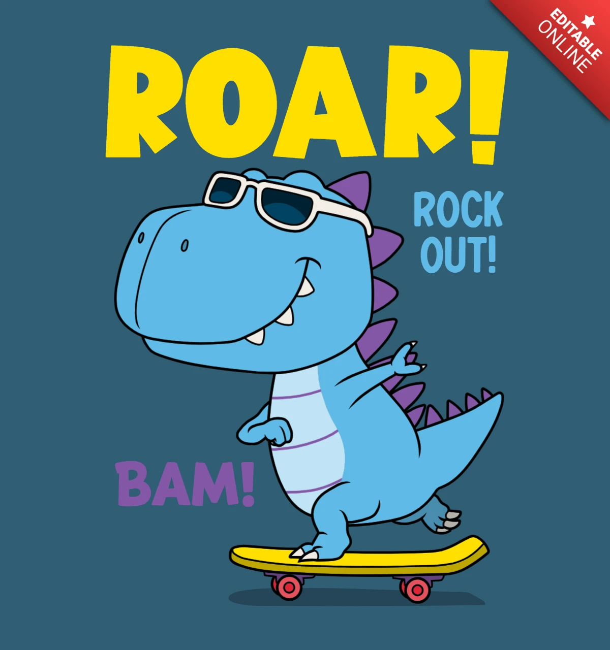 Fun Dino Skateboard Design Template for Kids T-Shirt Print