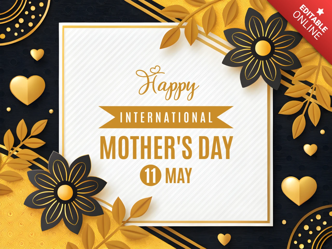 Yellow and Black Floral Mother's Day Design Template for International Celebrations
