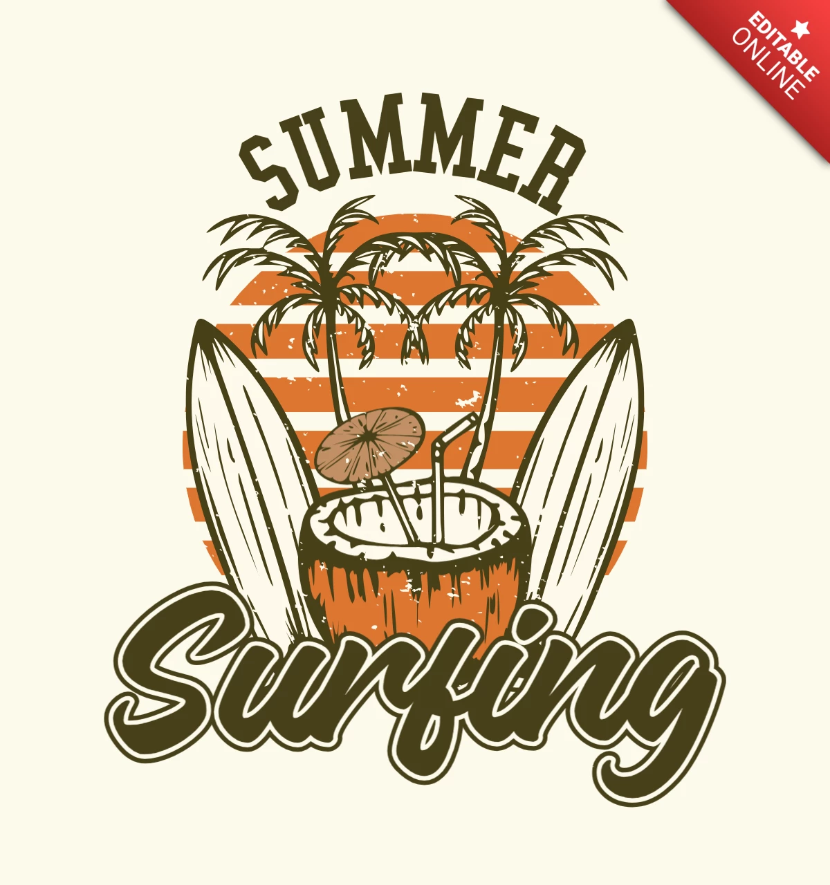 Modèle de conception de t-shirt vintage d'ambiance estivale de planche de surf