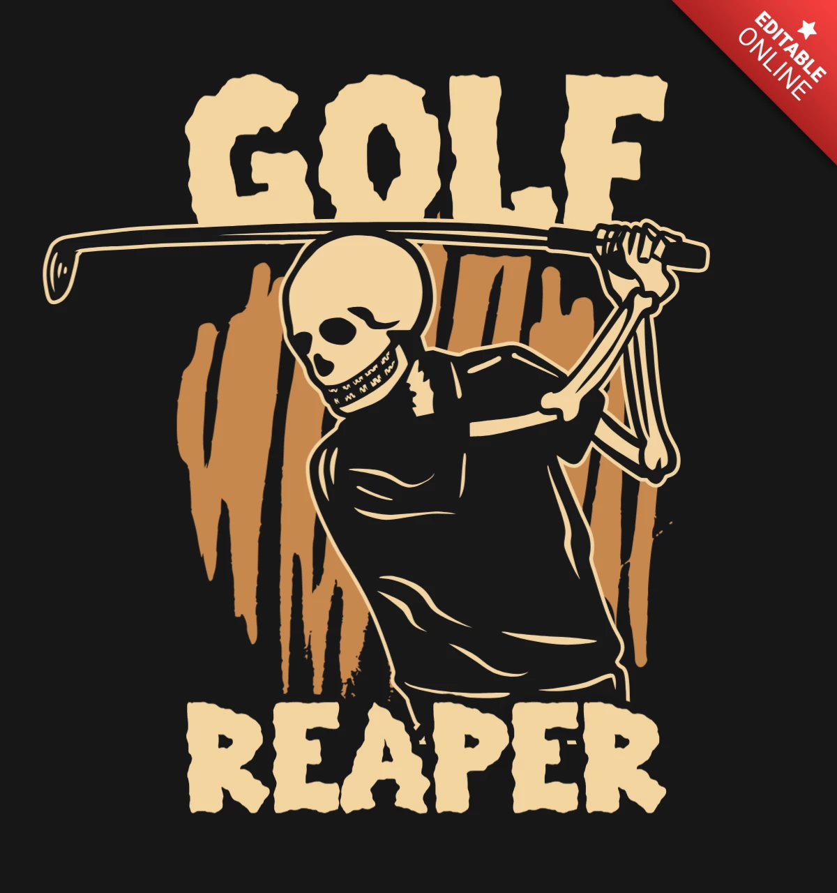 Skeleton Playing Golf Vintage T-shirt Design Template