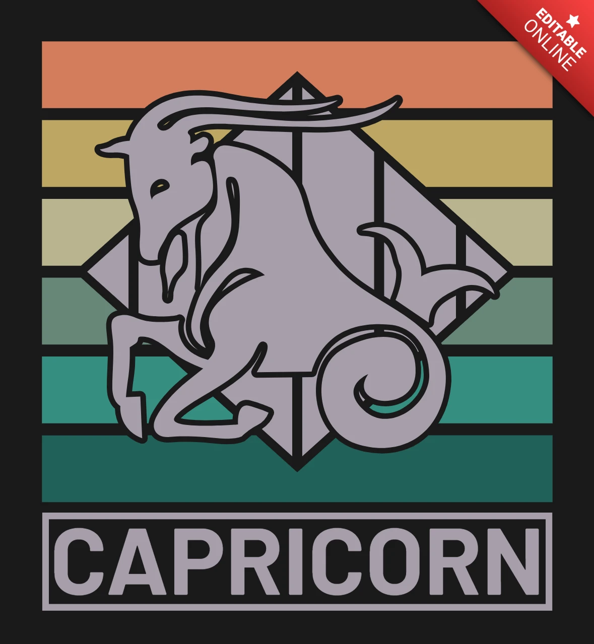 Retro Vibes Capricorn Zodiac Sign Horoscope T-Shirt Design Template