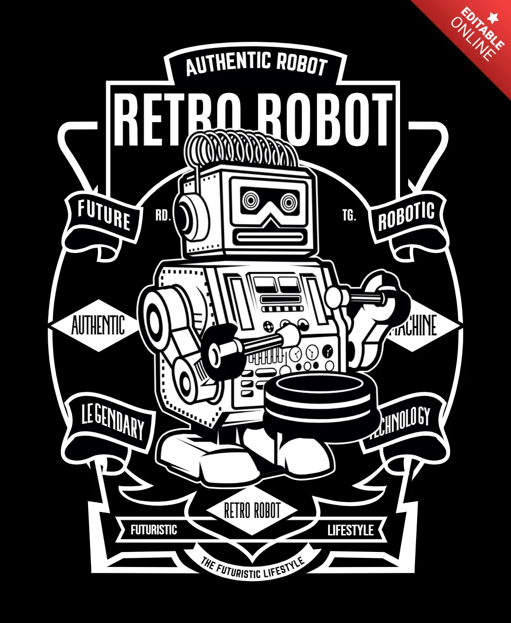 Plantilla de diseño de camiseta de robot retro