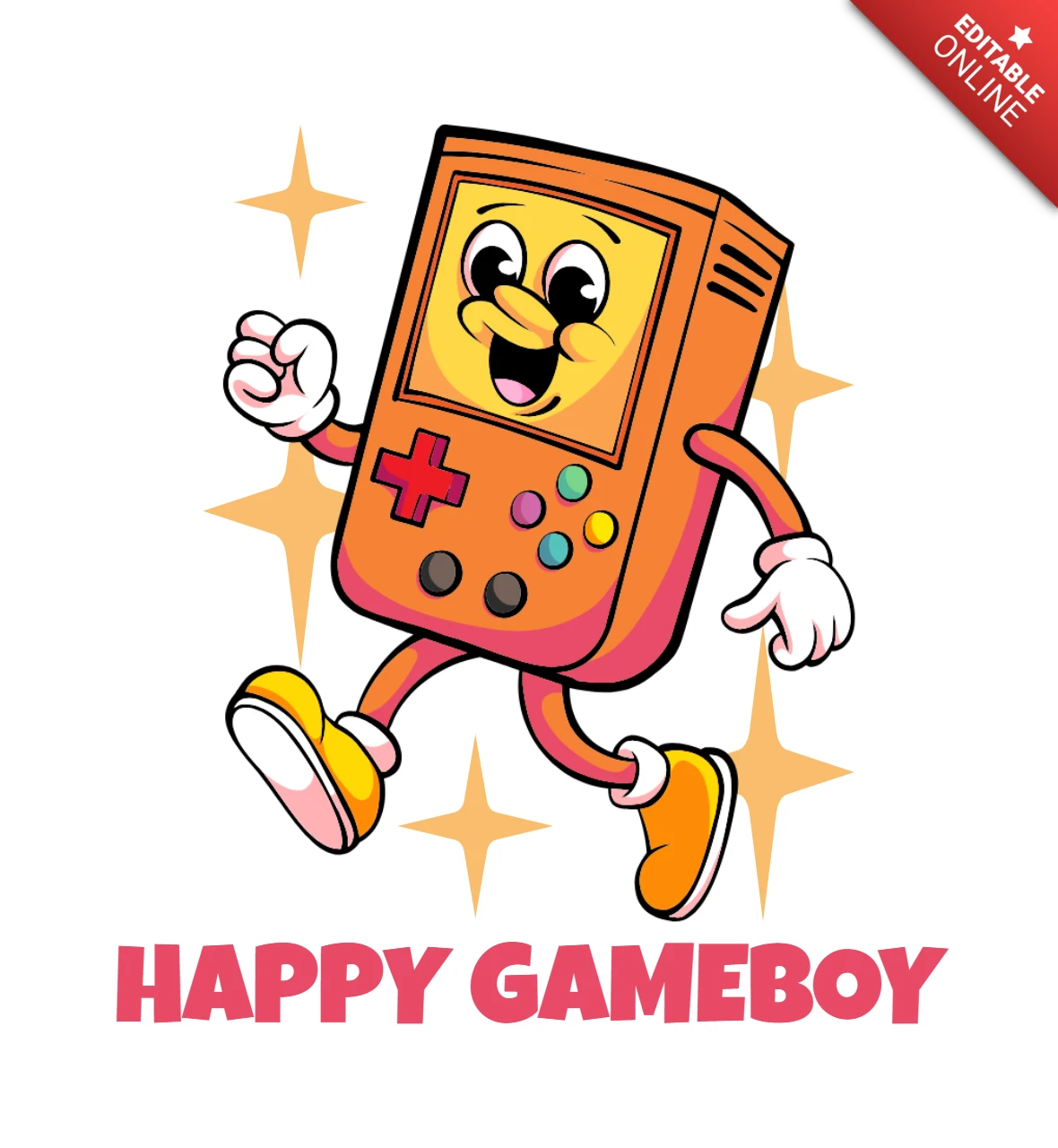Design de camiseta com personagem nostálgico de console de jogos Gameboy, trazendo diversão e alegria.