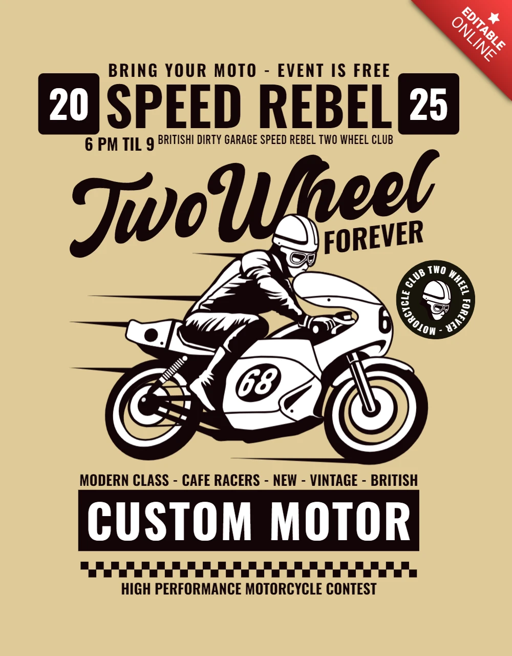 Custom Motorcycle Vintage T-shirt Design Template
