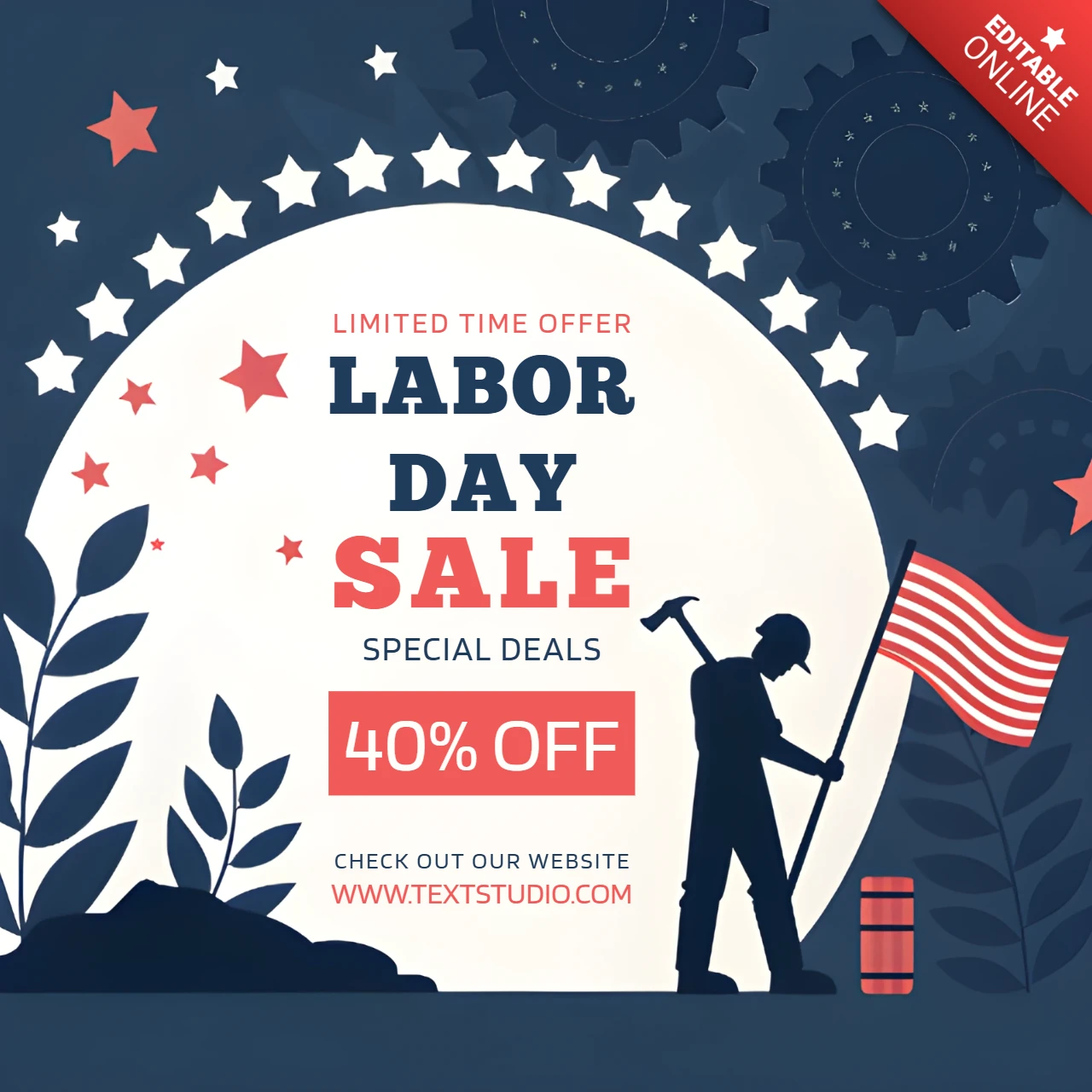Plantilla de diseño de rebajas del Día del Trabajo - estilo retro con ofertas especiales