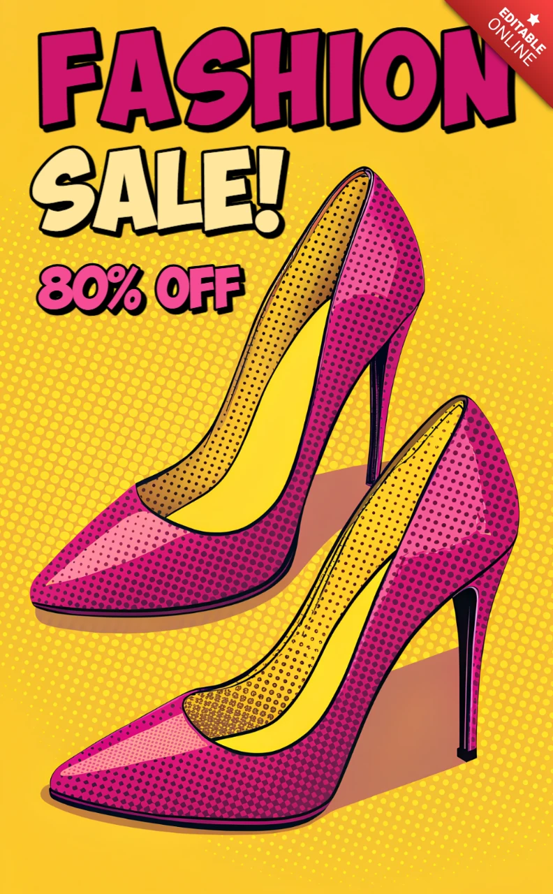 Plantilla de volante de venta de zapatos de arte pop para promociones de moda