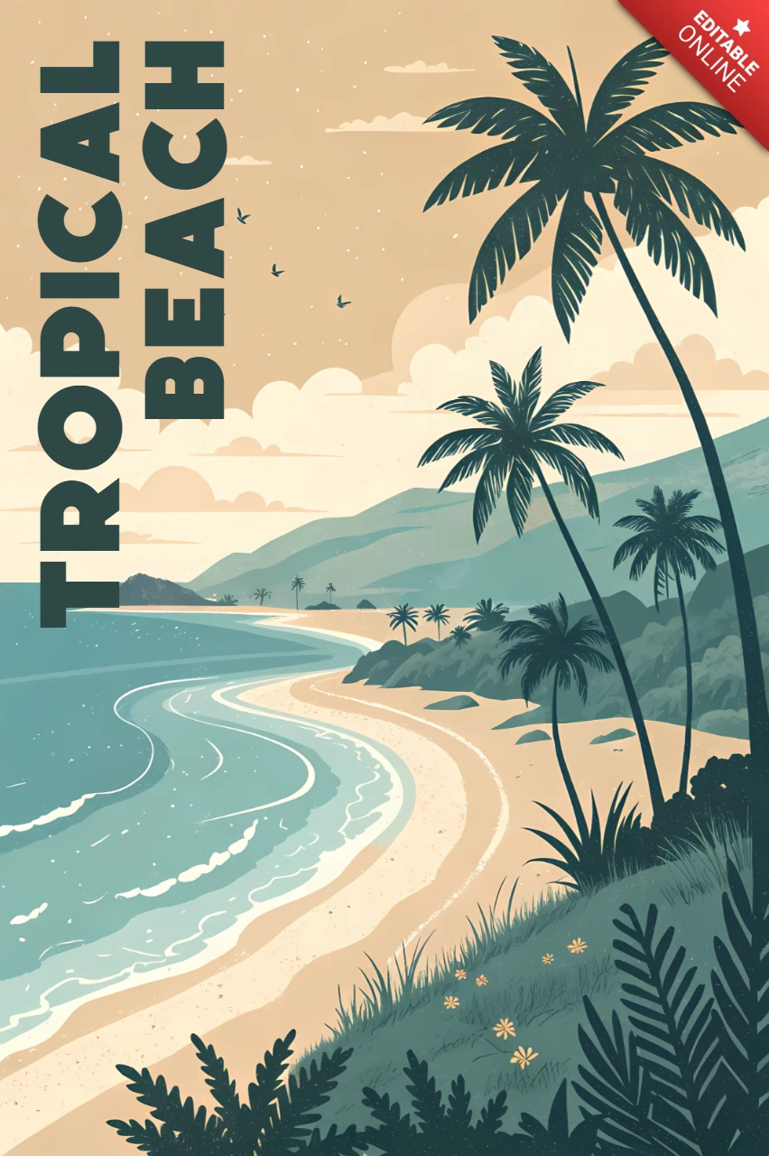 Tropical Beach Design Template for Summer Travel Posters