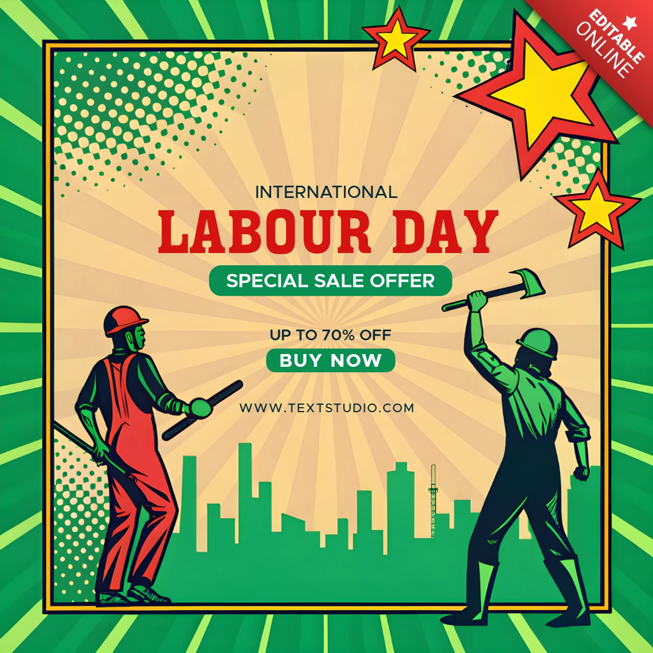 Retro Comic Style Labour Day Sale Design Template - Editable Promotional Artwork