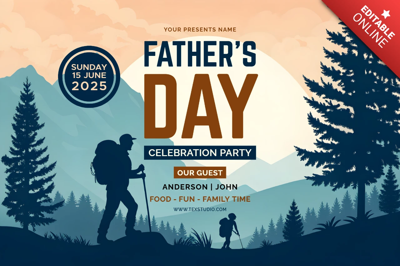 Father's Day Celebration Party Template with Mountain Hiking Design