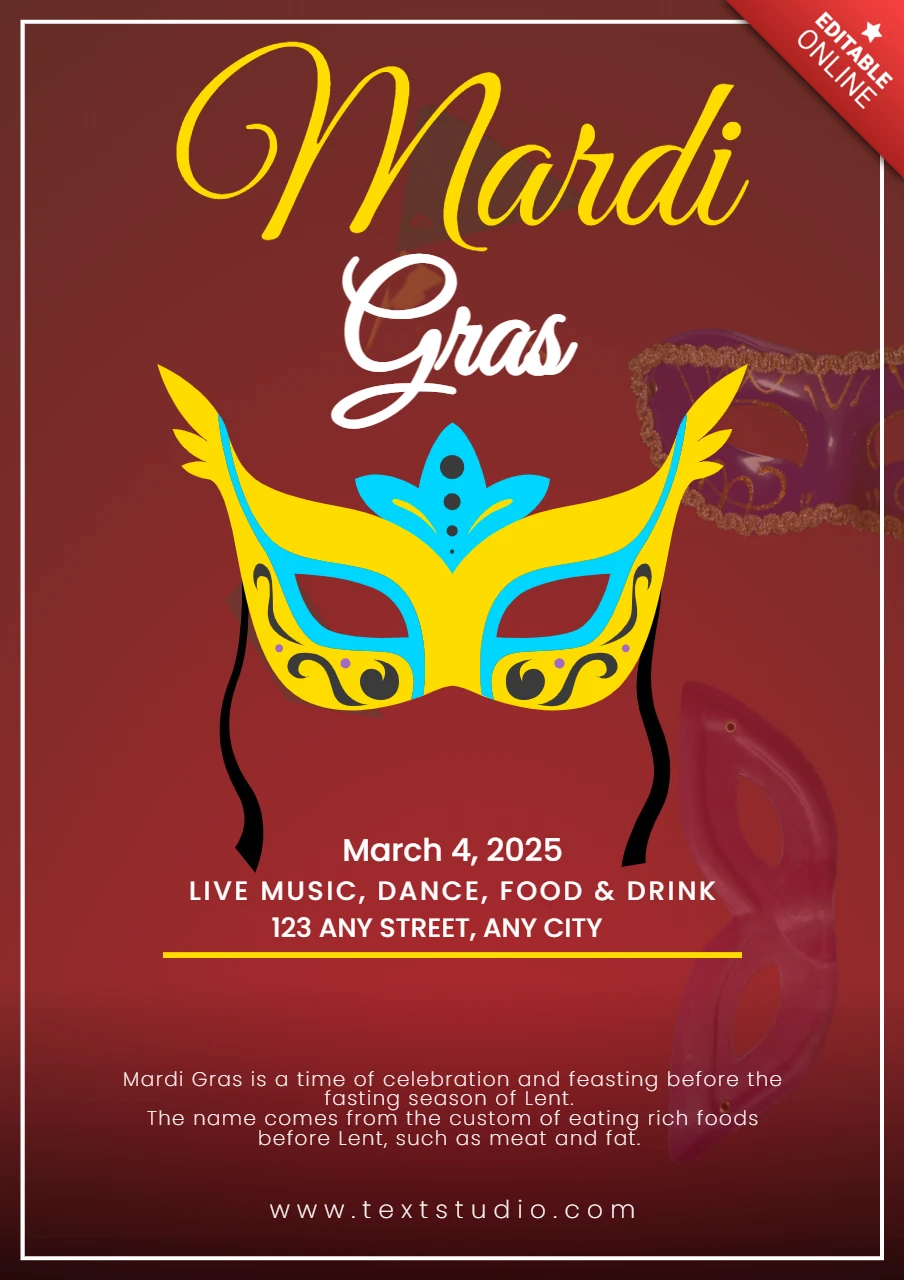 Geel mardi gras viering poster sjabloon ontwerp