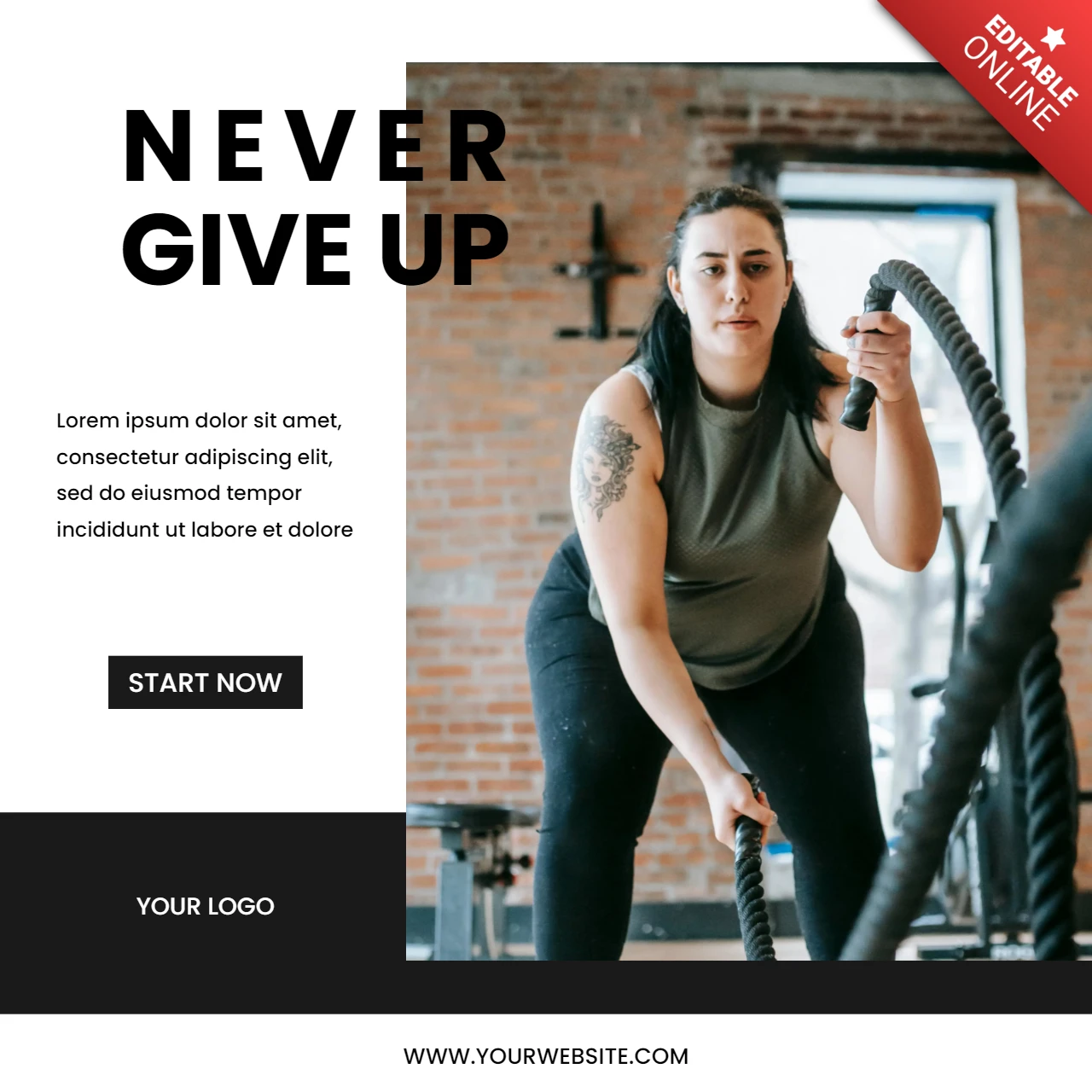 Never give up crossfit promocional social media post design template