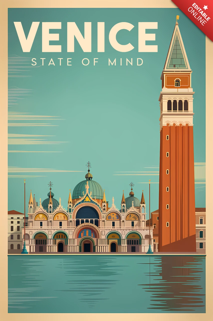 Venedig Retro-Reiseplakat-Designvorlage mit ikonischer Architektur für Wandkunst