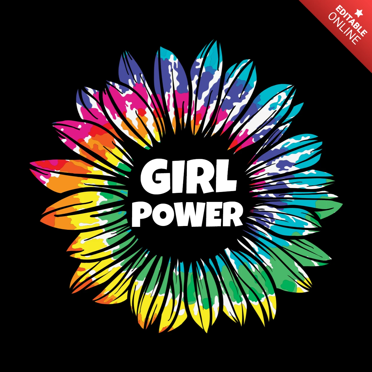Girl Power Rainbow Sunflower T-shirt Design Template