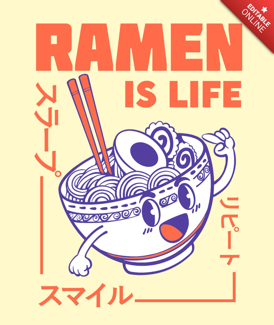 Modèle de design de ramen ludique : style graphique amusant et fantaisiste