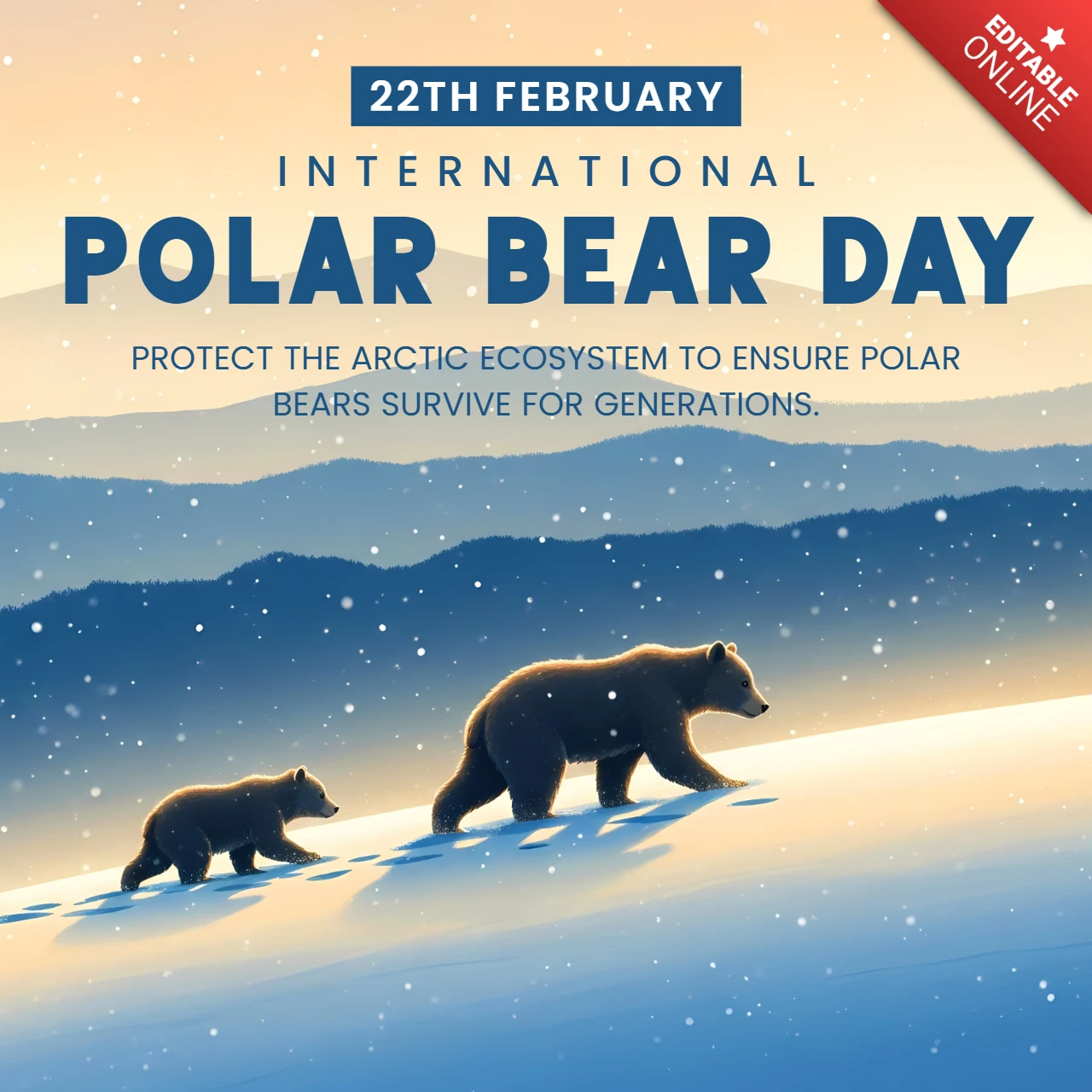 Affiche de sensibilisation pour la journée de l'ours polaire avec un modèle de paysage arctique pittoresque