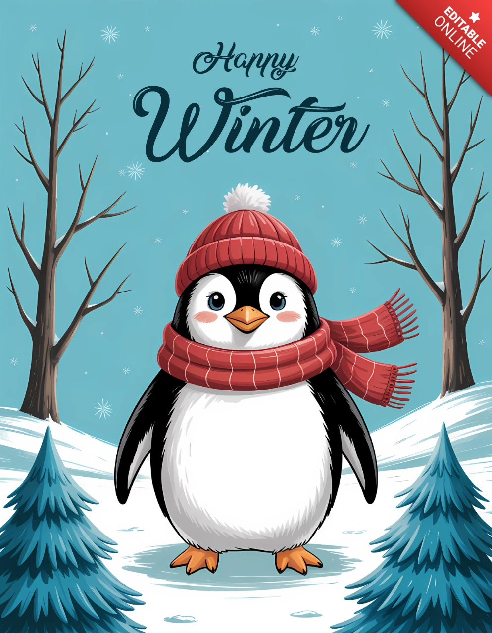 Winterpinguïn ontwerpsjabloon voor wenskaarten