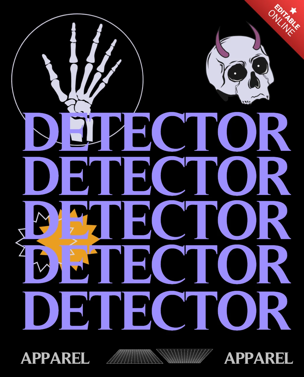 Skeleton Hand and Skull Graphic Design Template for Apparel