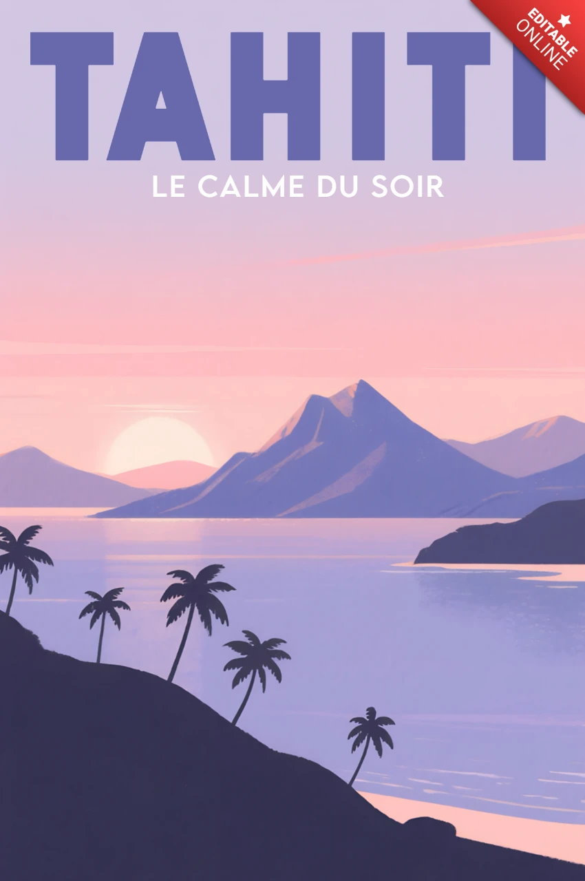 Tahiti Sunset Landscape Design Template for Travel Posters
