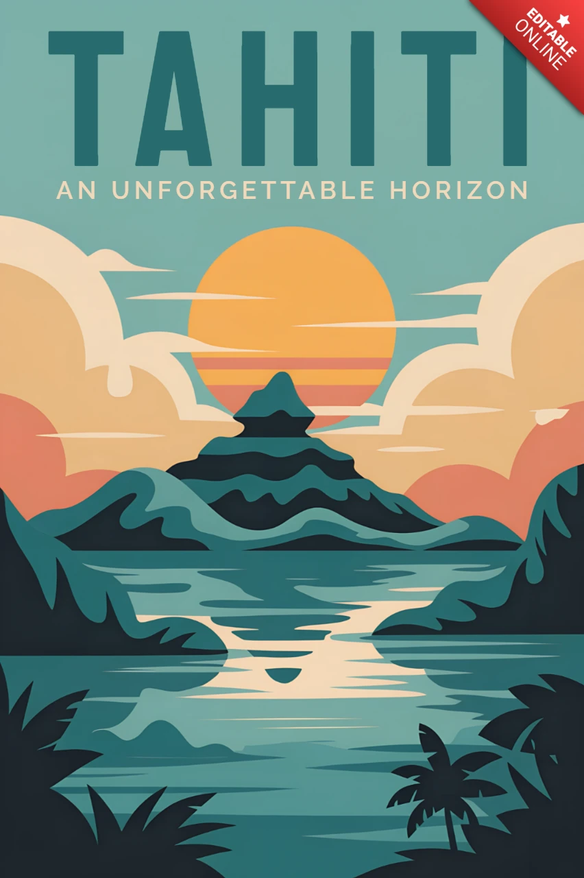 Tahiti Retro-Landschaftsdesign-Vorlage für Reiseposter