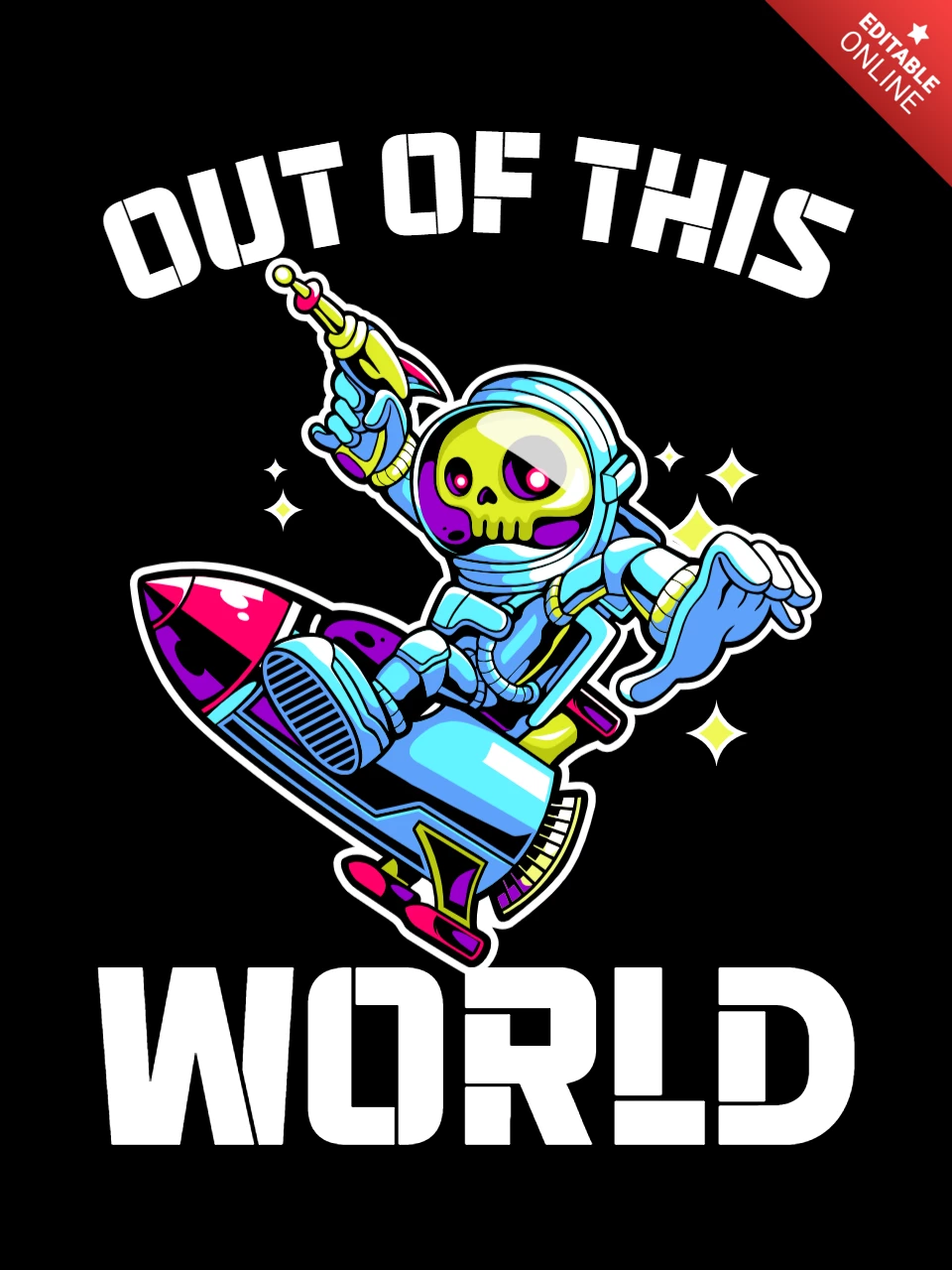 Out Of This World With Alien On Rocket T-shirt Design Template