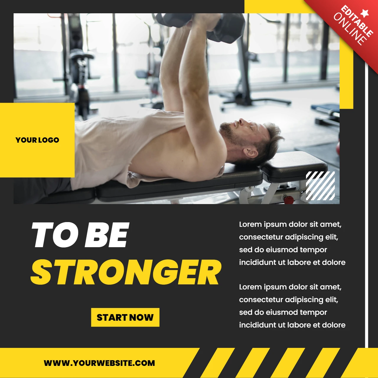 Be stronger – kommerzielle Instagram-Post-Designvorlage für Fitnessstudio-Lifestyle