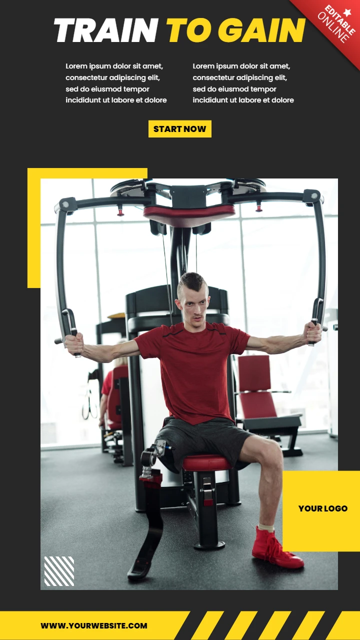 Trainieren Sie, um eine minimalistische Instagram-Story-Post-Designvorlage für ein Fitnessstudio zu erhalten
