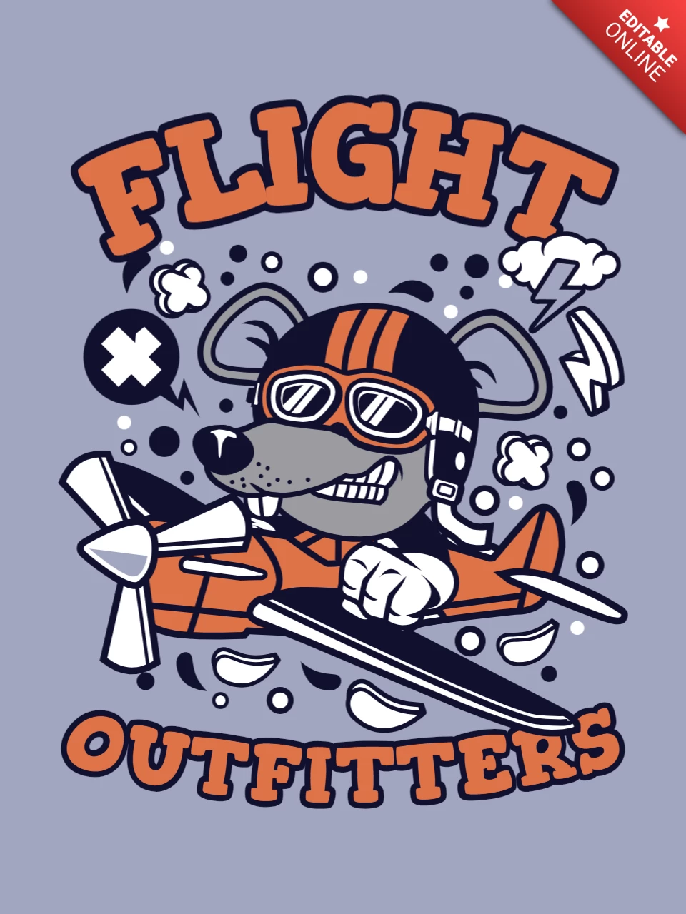 Proveedores de vuelo con plantilla de diseño de camiseta de personaje de rata