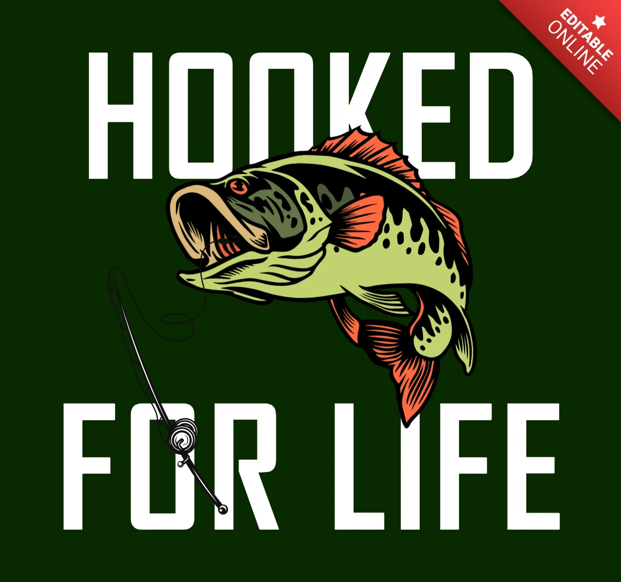 Hooked For Life Fishing T-shirt Design Template