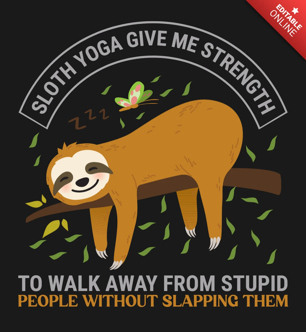 Faultier-Yoga-Designvorlage: entspannter und humorvoller Grafikstil zum Stressabbau