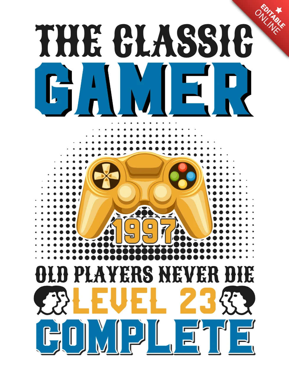 Retro gamer ontwerp met controller voor 23 jarige geek