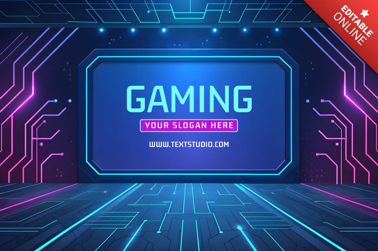 Modelo de banner de jogos com fundo de circuito neon design synthwave
