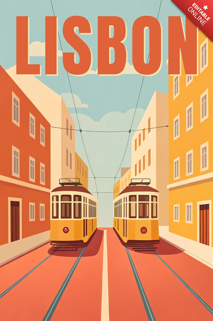 Template de design de bonde vintage de Lisboa para pôsteres de viagem