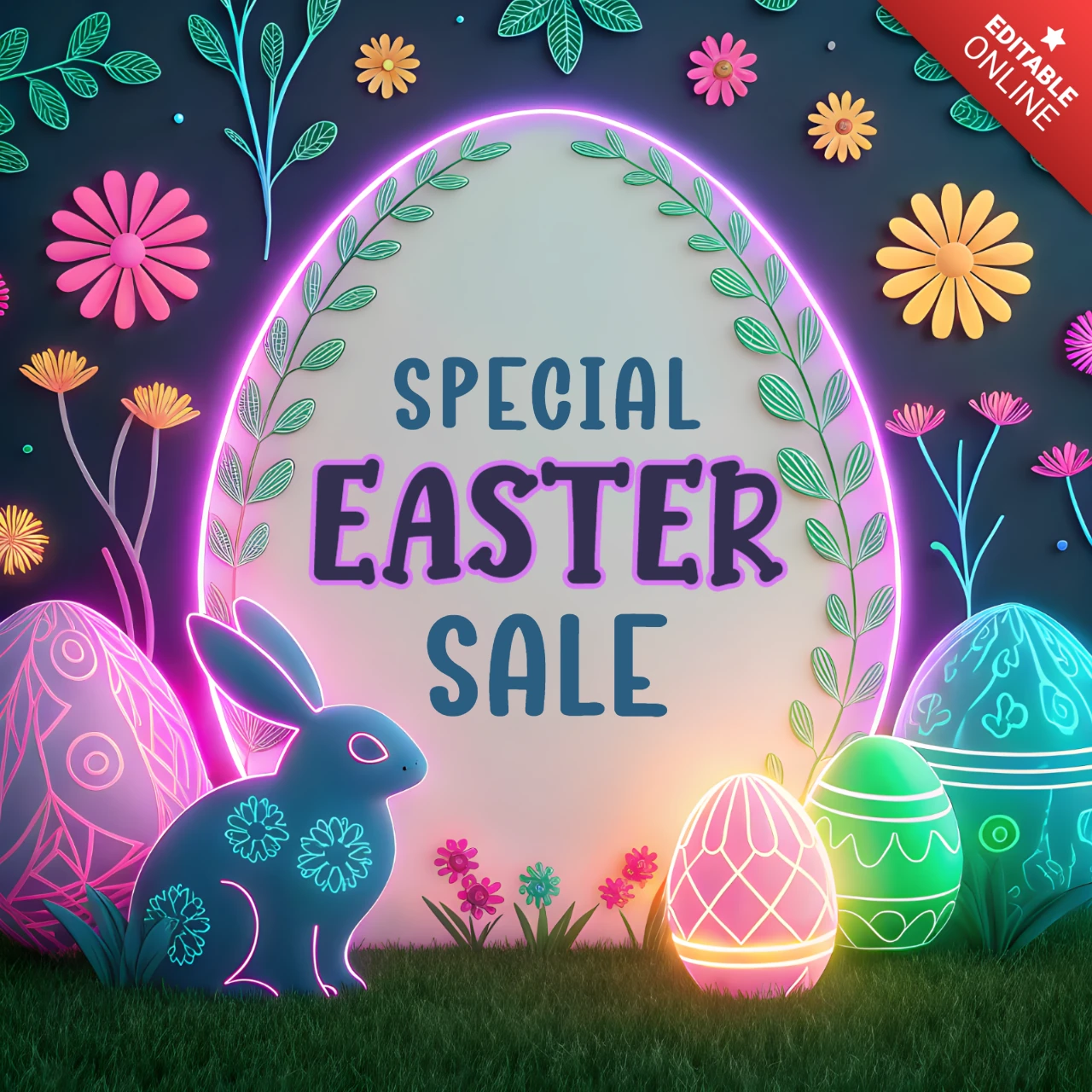 Neon blumen ostern verkauf design vorlage