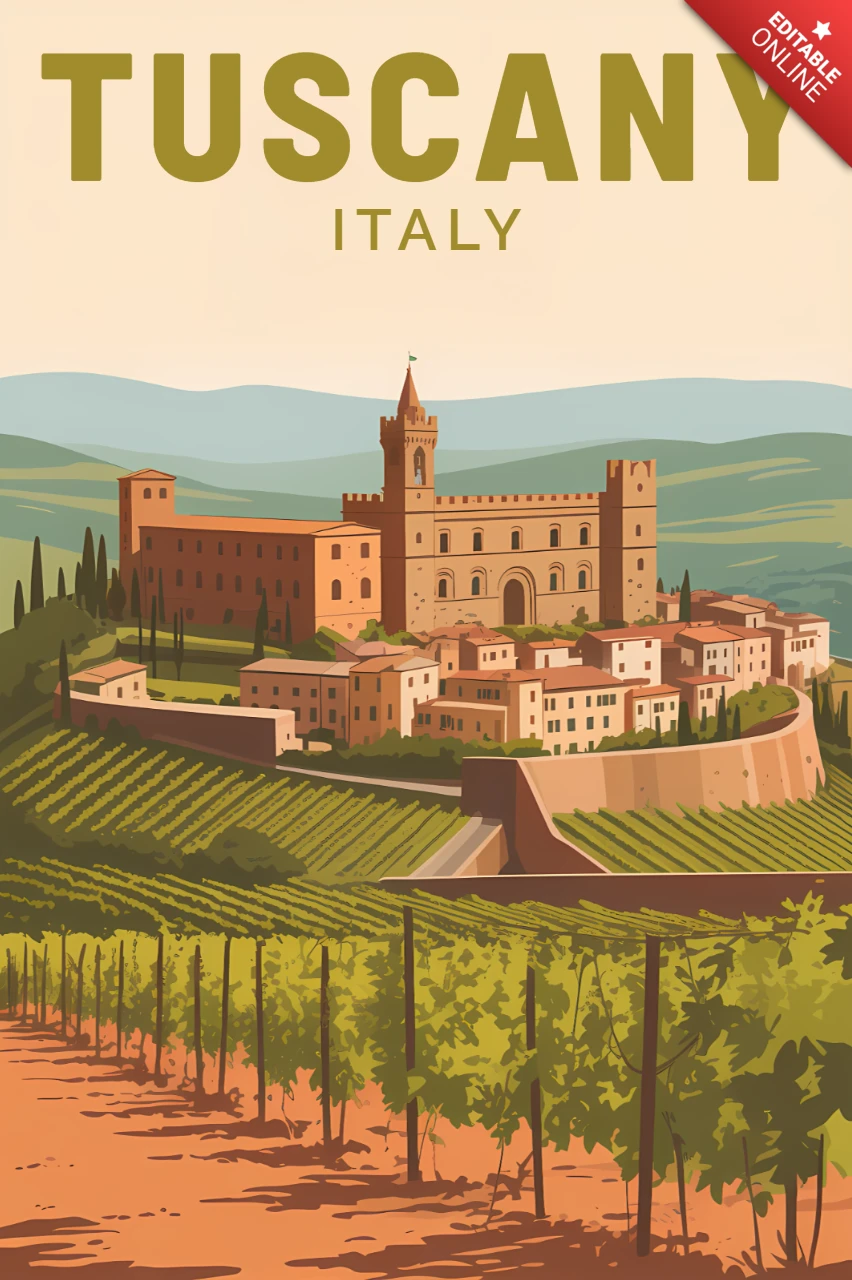 Template de design vintage da Toscana, Itália, para pôsteres de viagem