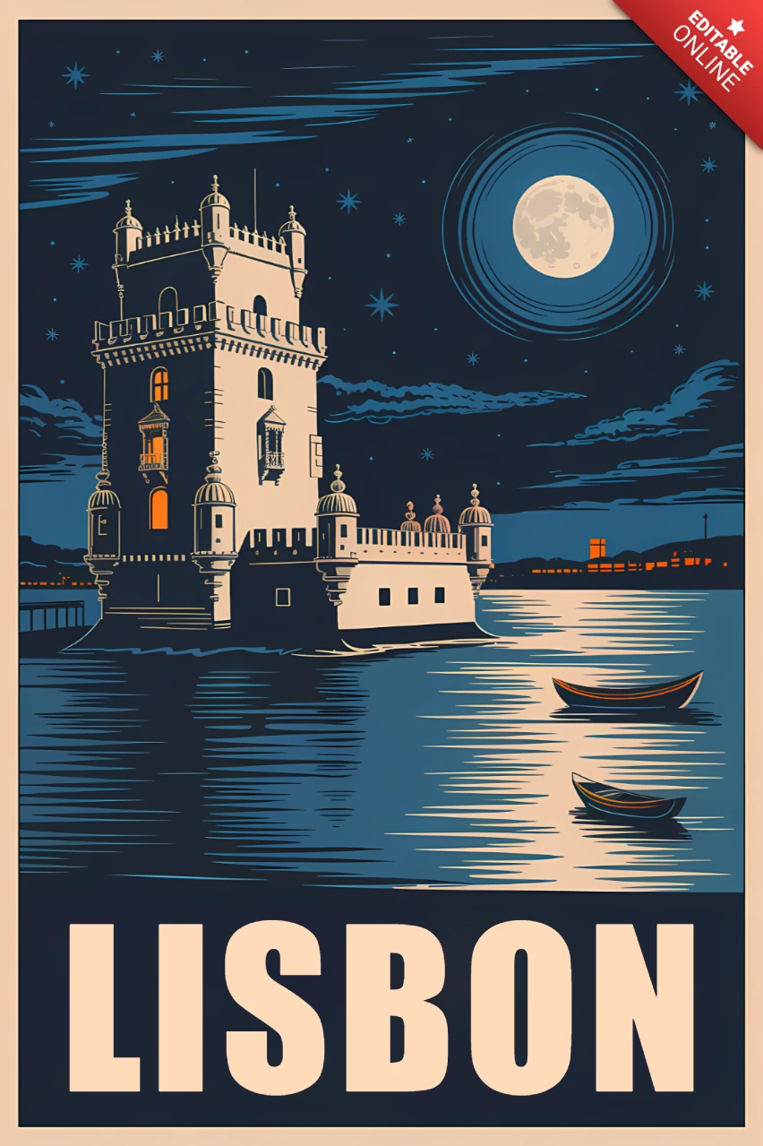 Lisbon Nightscape Design Template for Art Prints and Posters