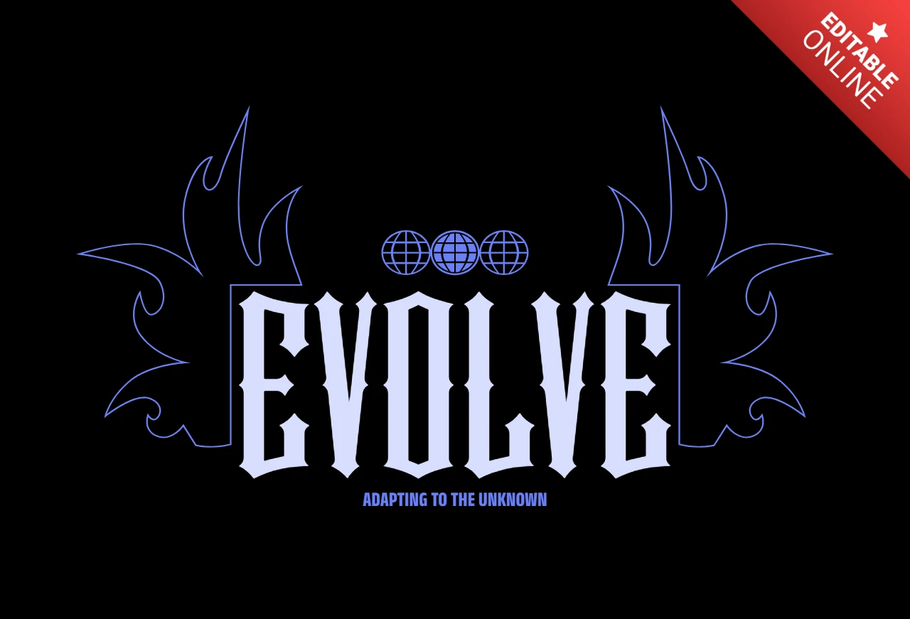 Evolve Bold Typography with Global Icons & Flame Motif T-Shirt Design Template