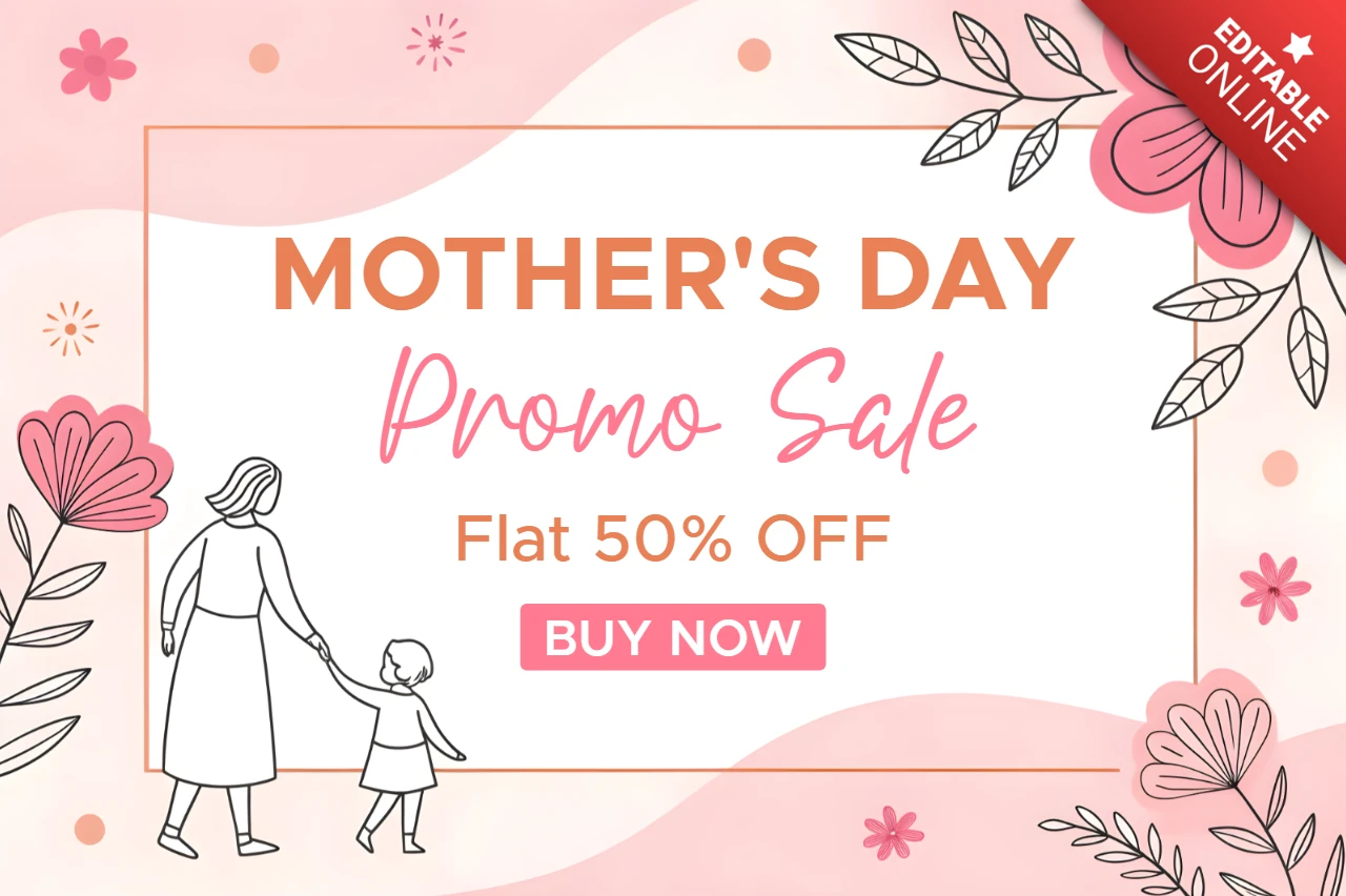 Mother's Day Floral Promo Sale Template | Editable Design with Cute Illustrations