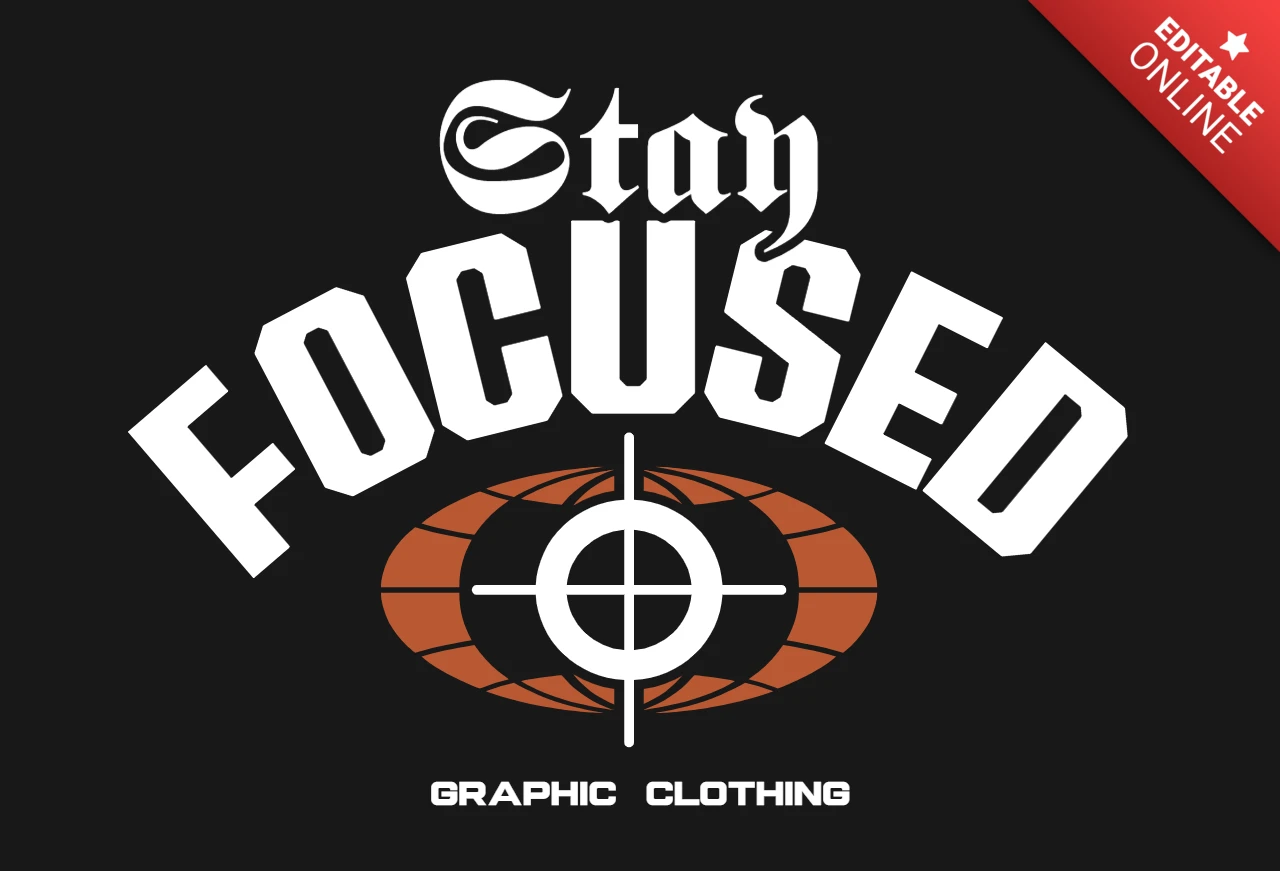 Stay FOCUSED Bold Motivational Graphic with Target Icon & Urban Branding T-Shirt Design Template