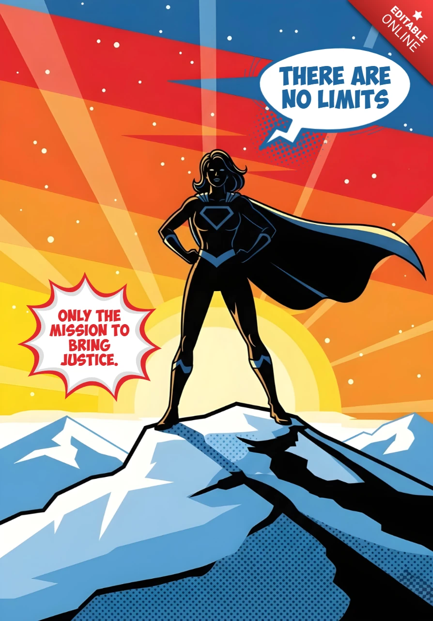 Non ci sono limiti supereroe sulla cima innevata con design del poster della missione giustizia.