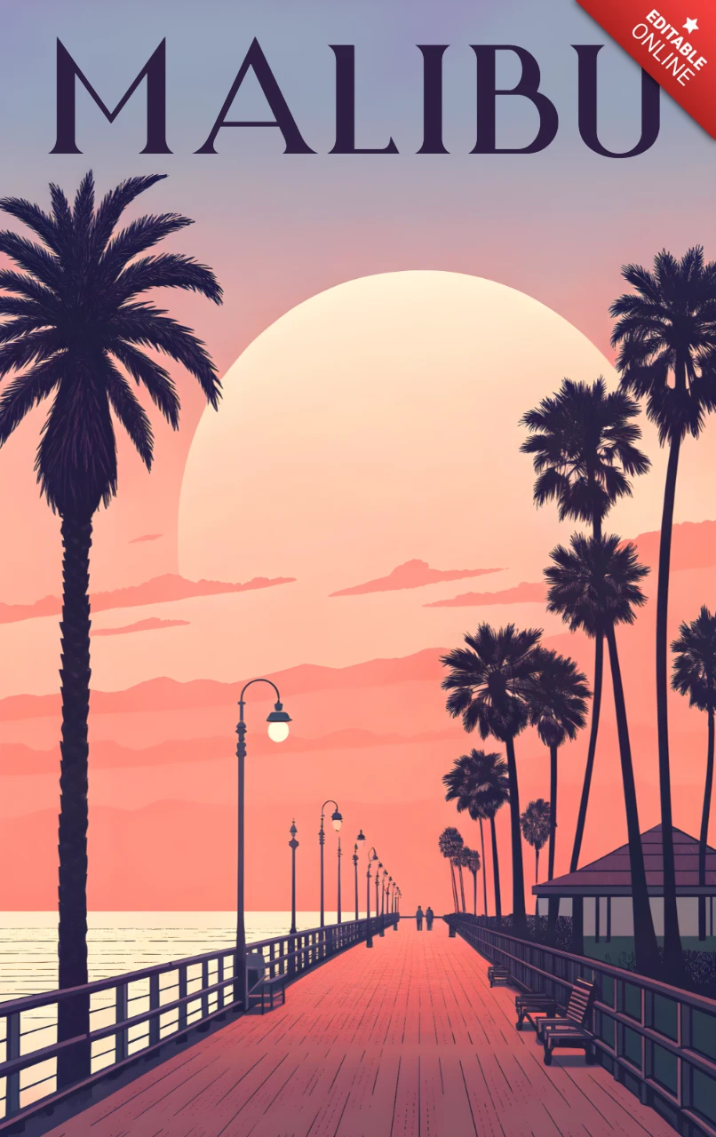 Sonnenuntergang Palmenbaum-Designvorlage für strandthematische Poster