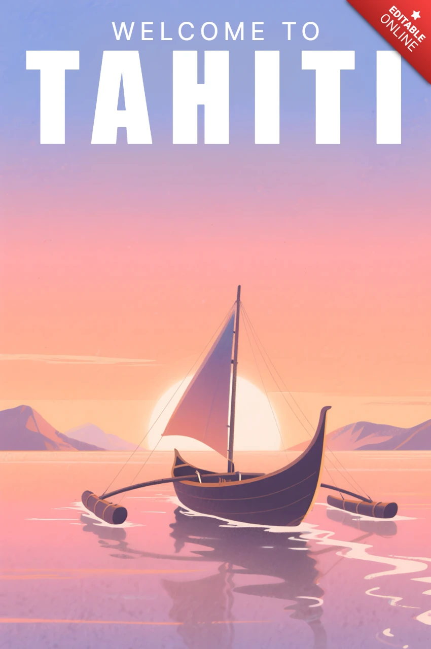 Tahiti Sunset Sailing Design Template for Travel Posters