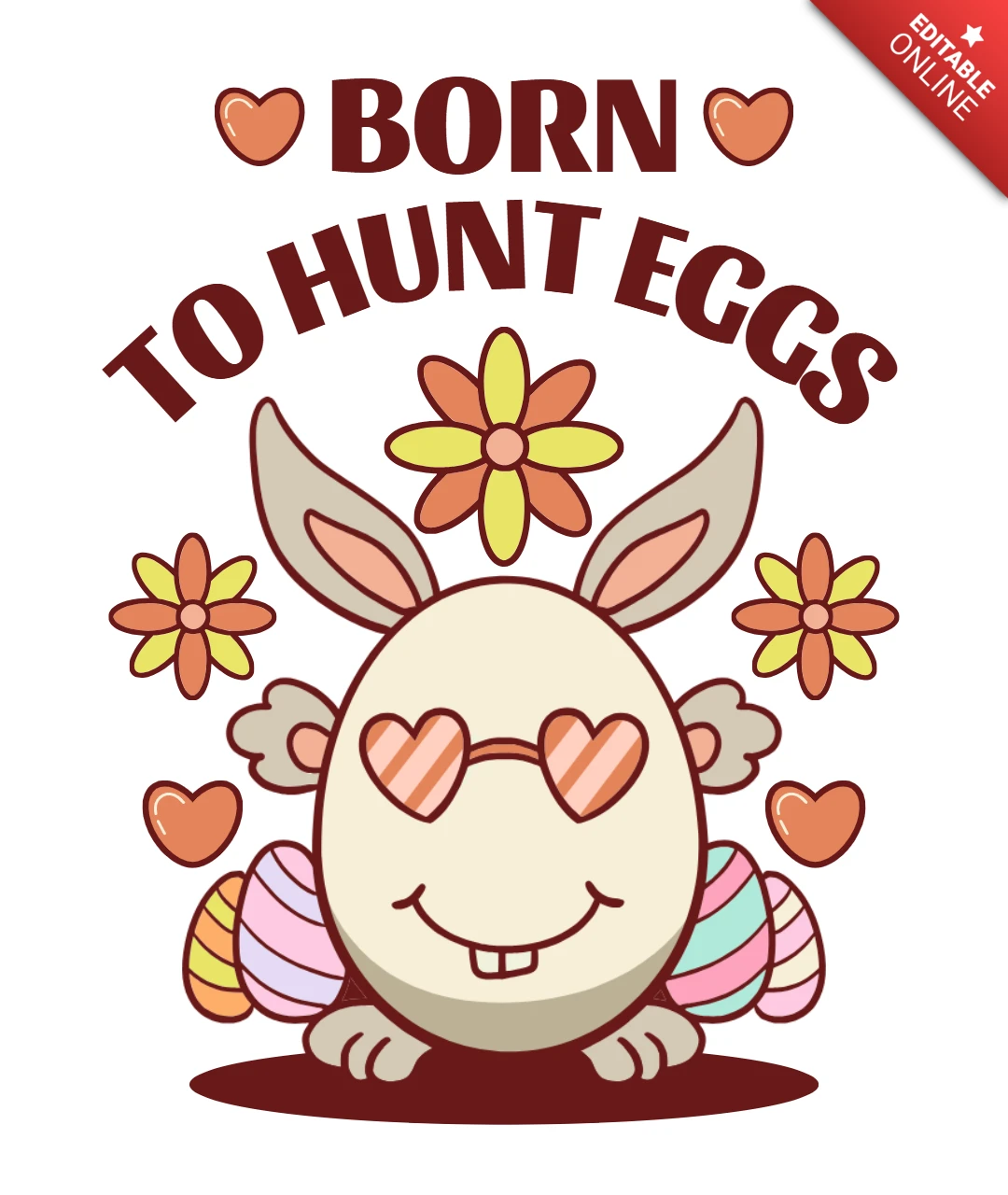Né pour chasser les œufs, design de t-shirt de lapin de Pâques avec des lunettes de soleil en forme de cœur et des fleurs.