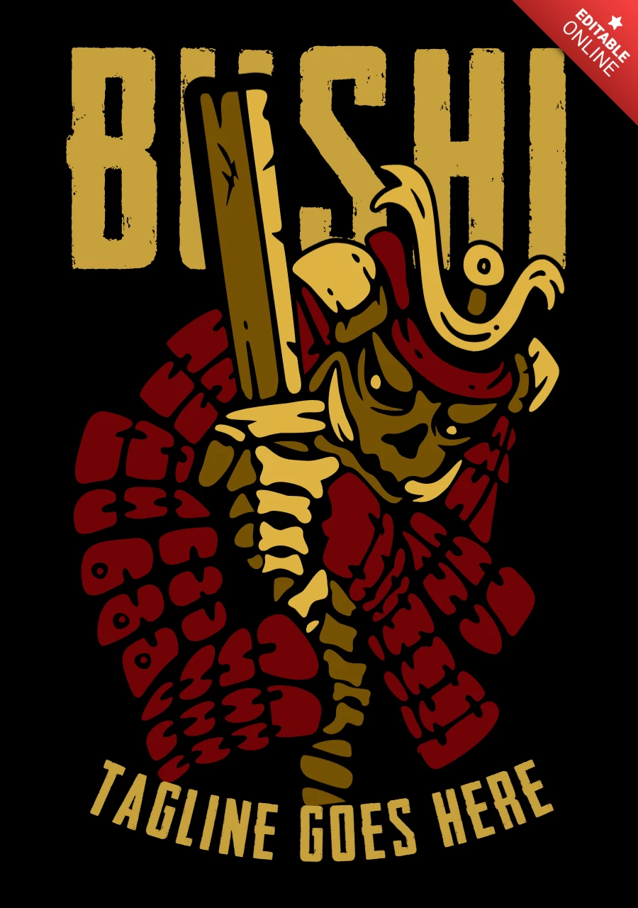 Samurai Holding Katana Vintage T-shirt Design Template