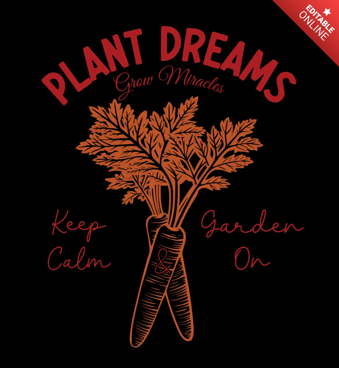Modèle de design de jardin vintage : 'plantez des rêves' avec illustration de carotte