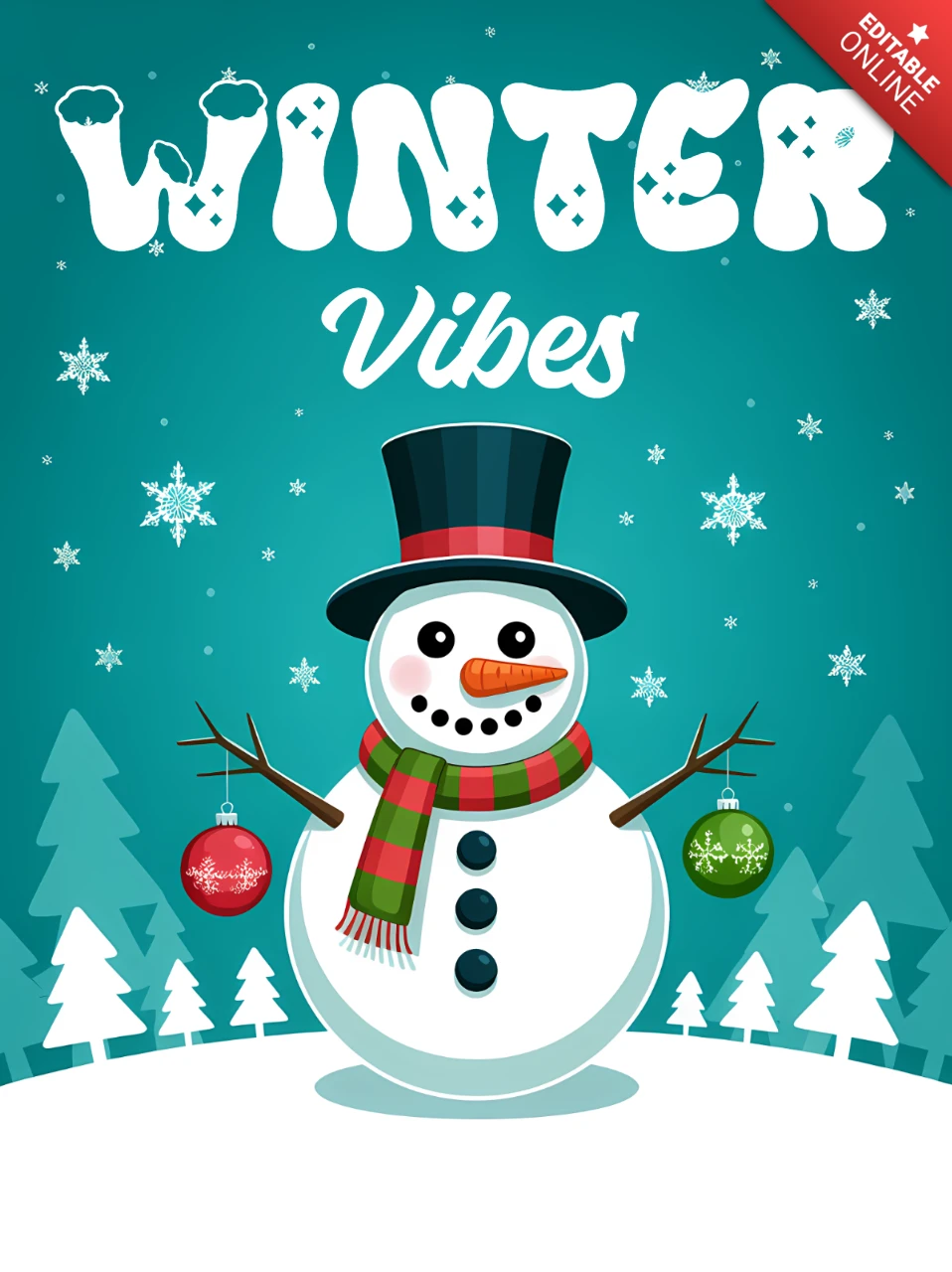 Winter Vibes Snowman Design Template for Holiday Greeting Cards
