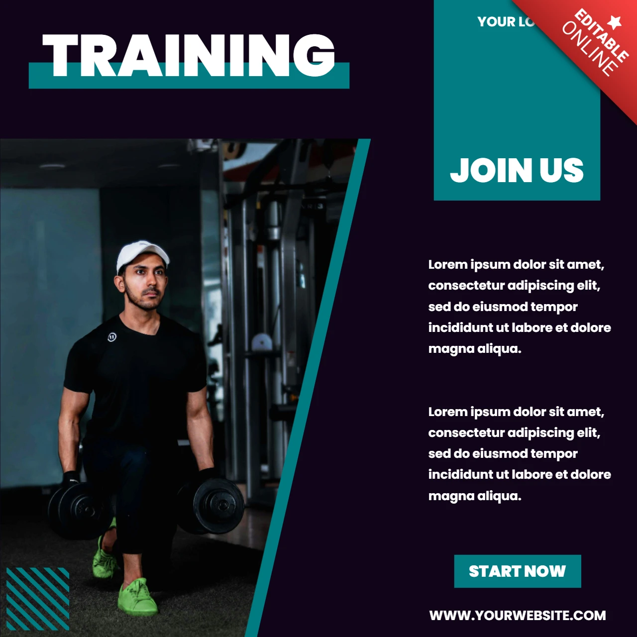 Workout fitnessstudio werbung social media post design vorlage